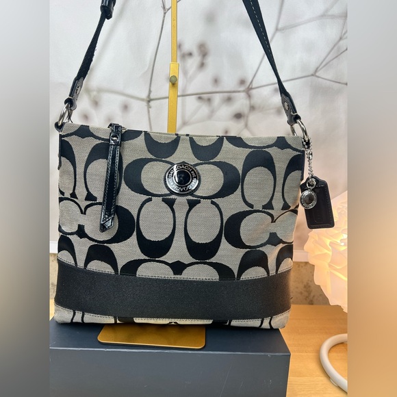 Coach  Signature Jacquard North South Crossbody or Shoulder Bag Black Canvas - Picture 3 of 16